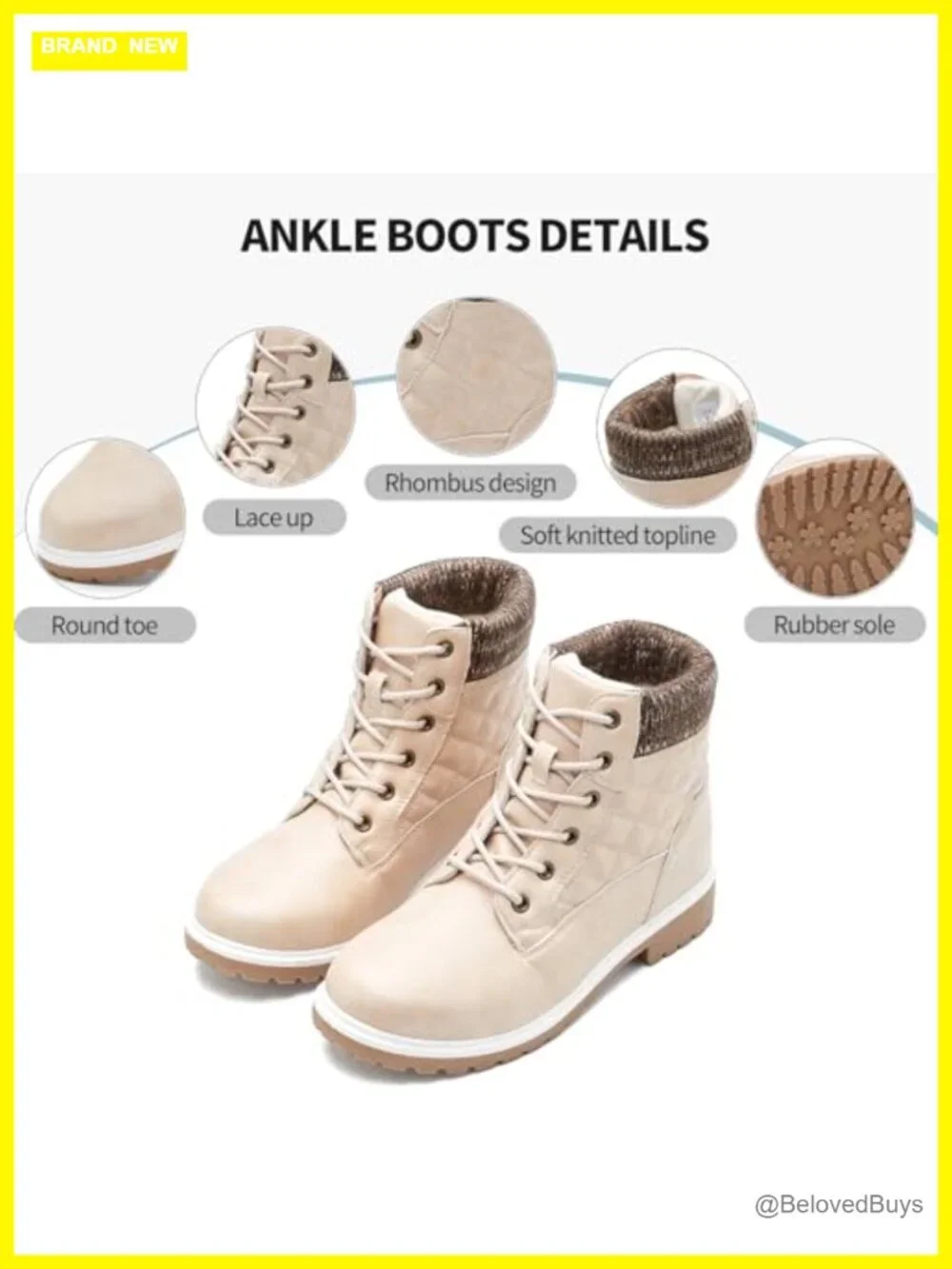 Waterproof Ankle Boots for Women Faux Leather Fur Lining Non Slip Lace Up